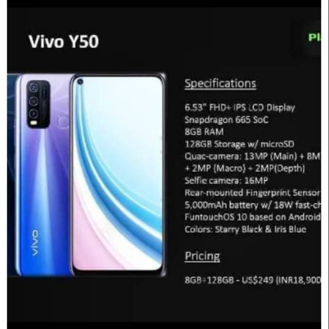 android murah ram 8gb hp vivo y50 ram 8gb rom 128gb baru