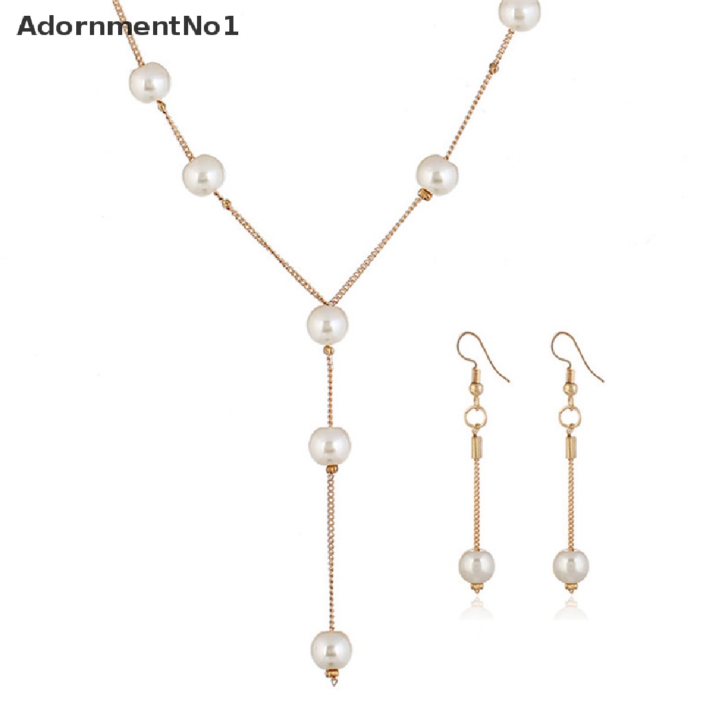 (AdornmentNo1) Set Kalung Choker + Gelang Tangan + Anting Tusuk Aksen Mutiara Imitasi Untuk Perhiasan Wanita