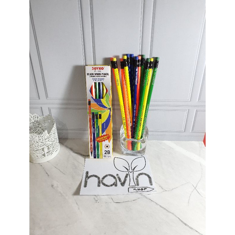 

pensil 2B Joyko P-116 kayu hitam ada hapusan/black wood pencil