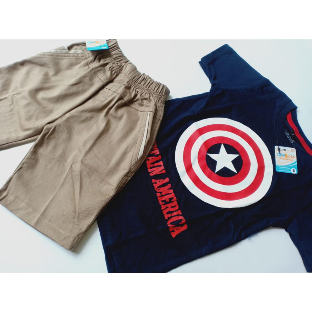 COD BAJU STELAN ANAK LAKI LAKI GAMBAR KAPTEN AMERIKA DAN CINO PENDEK USIA 1-6 TAHUN-2