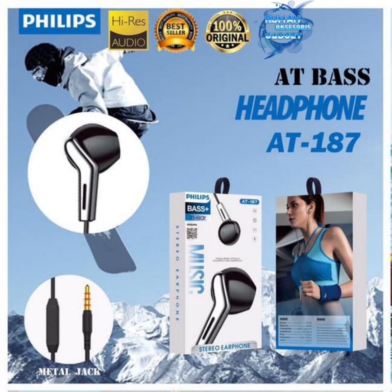 HF Philips AT 187 handsfree headset earphone Mega bass original