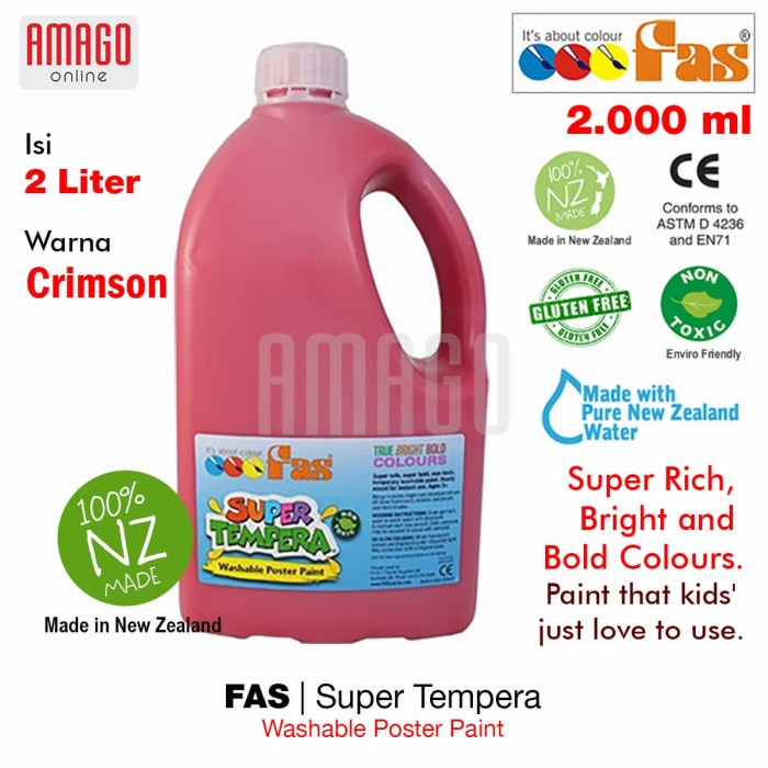 FAS - SUPER TEMPERA WASHABLE POSTER PAINT - 2 LITERS - CRIMSON - 021