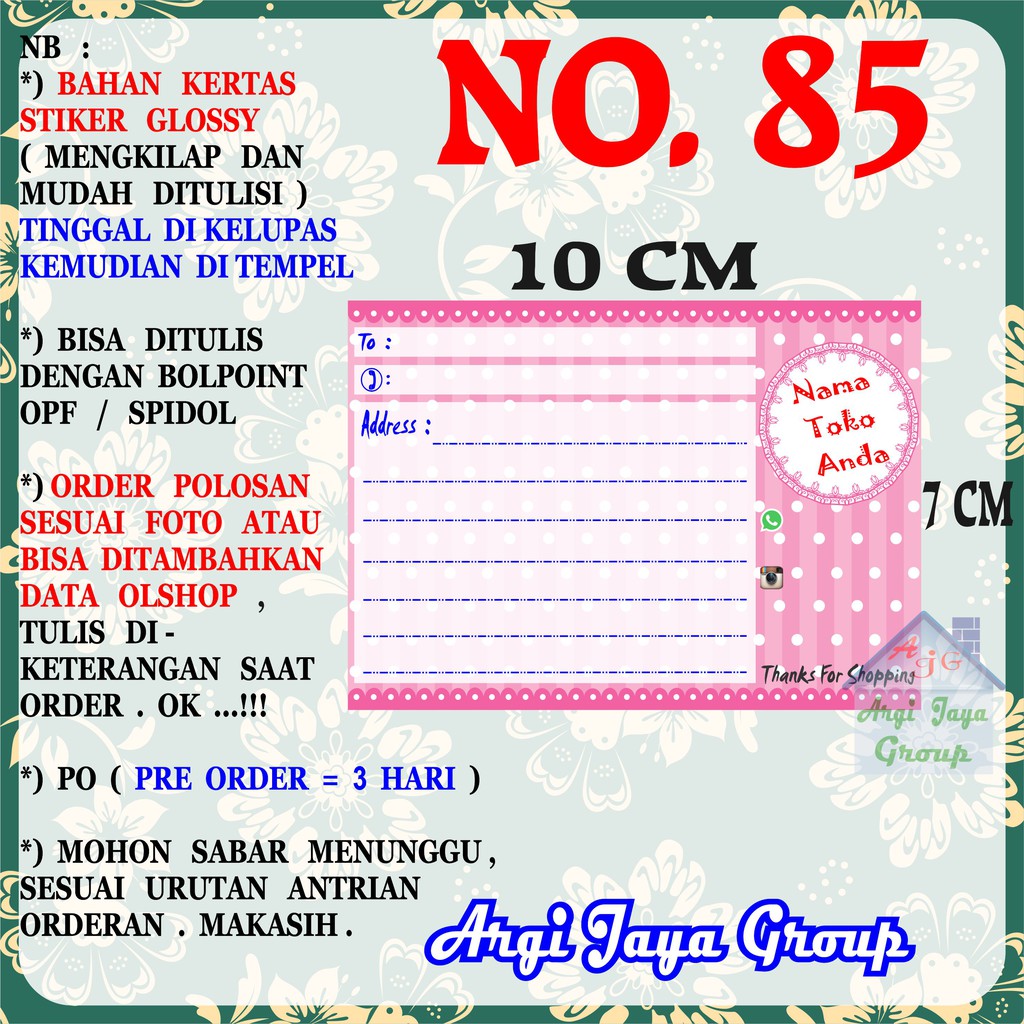 

Stiker Pengiriman - Sticker Alamat Olshop Murah Nomer 85 - 10x7 cm - Glossy