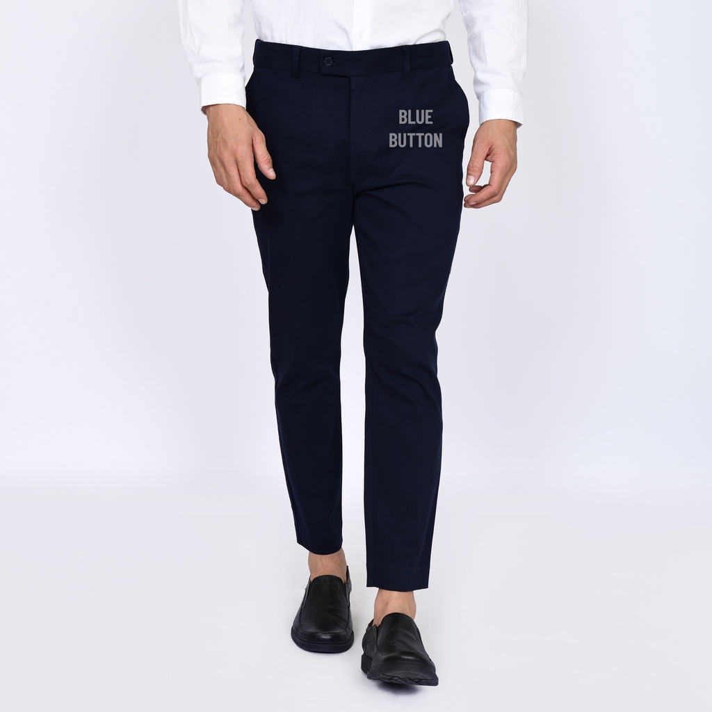 BlueButton Smart Chino Ankle Pants Slim Fit Kekinian Celana Panjang Chino Formal Kerja - Navy