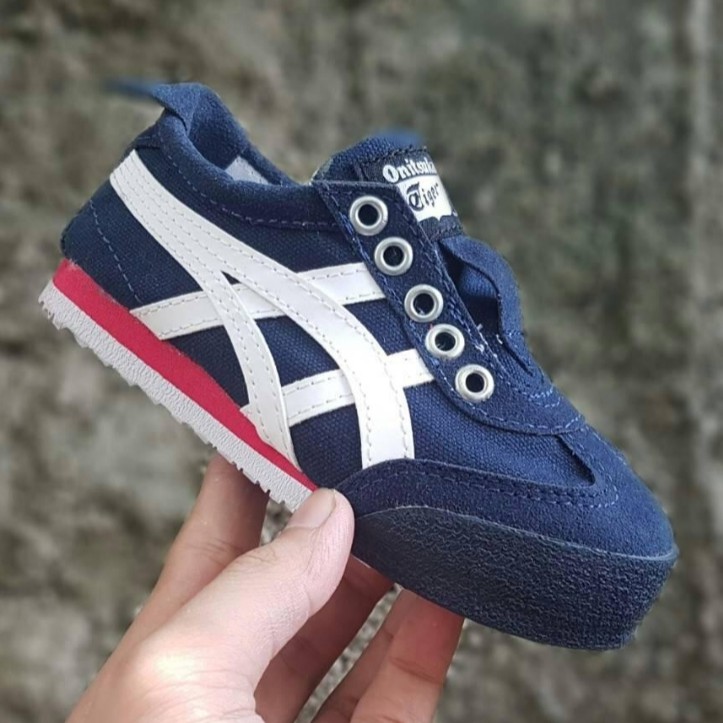 BISA COD - Sneakers Kids sepatu anak perempuan / sepatu anak laki ONITSUKA perekat Navy List Putih