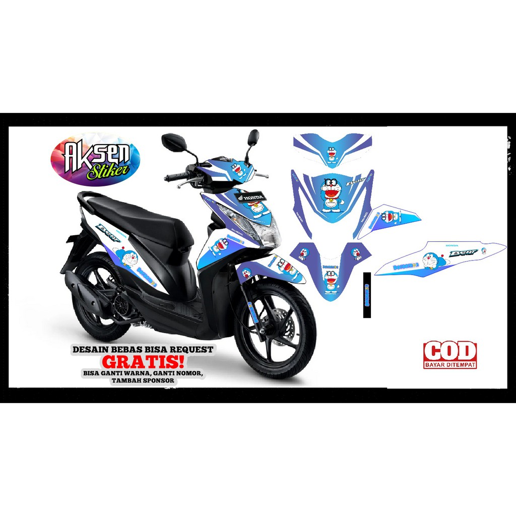 Decal Beat Fi Lama Doraemon Full Body Sticker Motor Doraemon Dekal Beat Bisa Custom Nama Keren