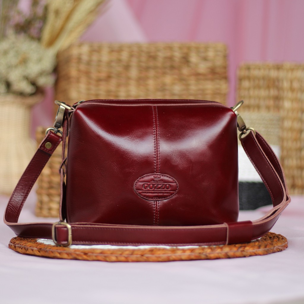 TAS SELEMPANG WANITA KULIT ASLI MINI QUEEN MAROON / FREE GRAVIR NAMA