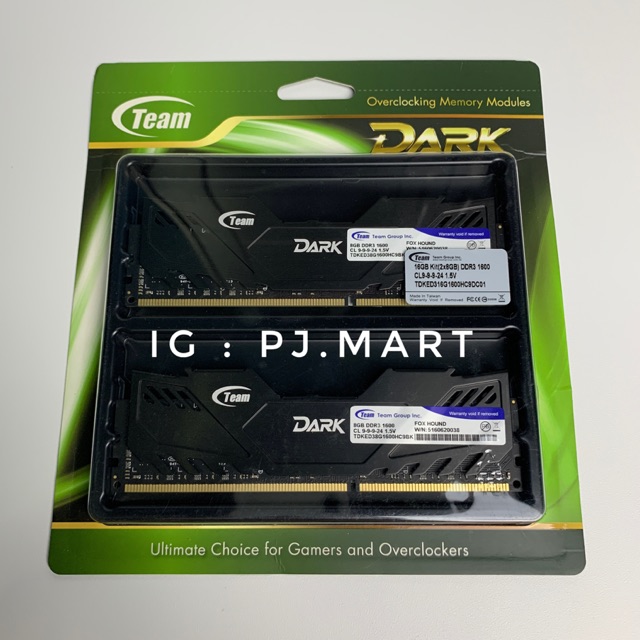 RAM Memory Team Dark DDR3 2x8GB Dual Channel Kit