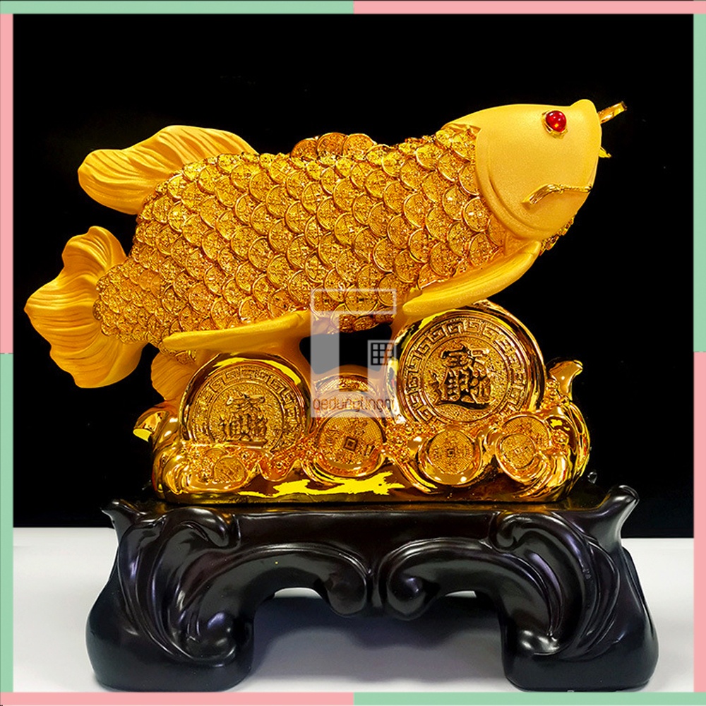 Patung Pajangan Hiasan Ikan Arwana Arowana Golden Silver Red Supered Gold Albino Hb Pino Jardini Jardin Crossback Bluebase Mata Merah Kado Hadiah Fengshui Fengsui Feng Shui Hoki Rejeki Keberuntungan Kemakmuran Gigit Uang Coin Koin Emas Resin Baby Jumbo XL