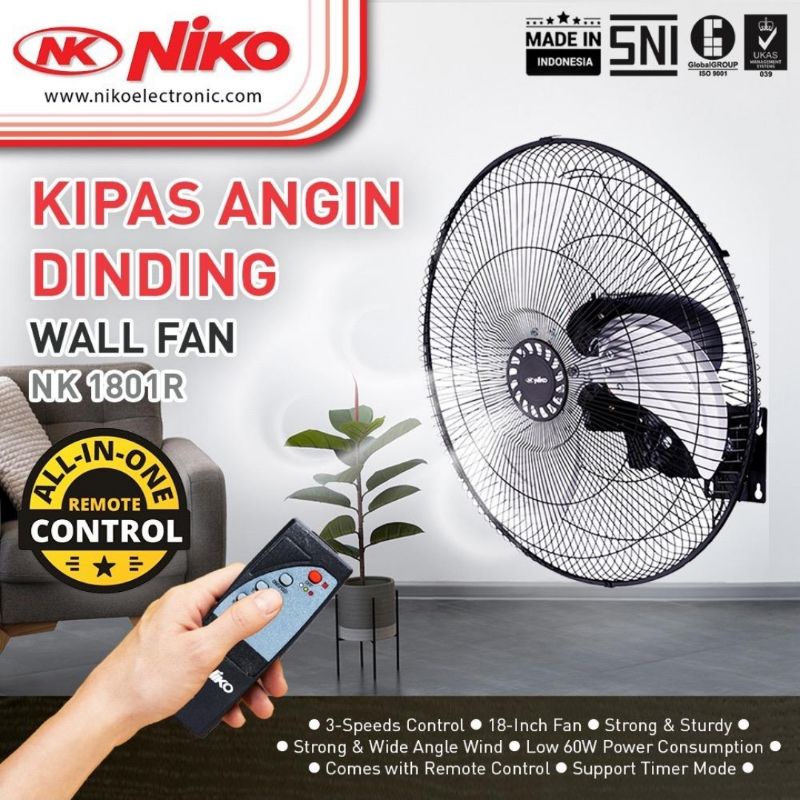 Niko Kipas Angin Dinding Besi + Remote 18 Inch / Wall Fan NKW-1801R