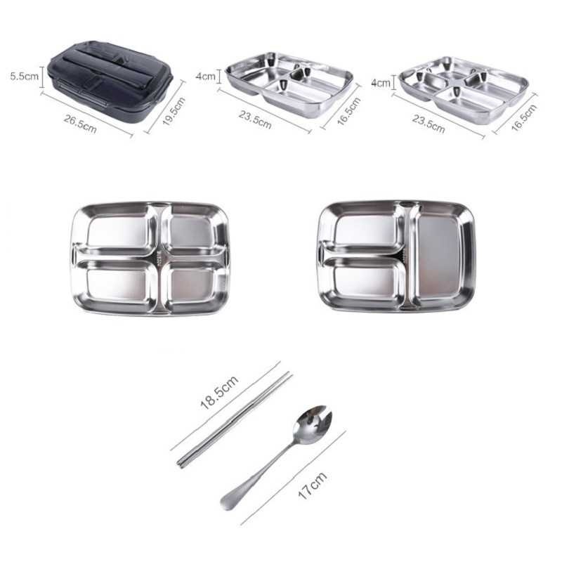 LUNCH BOX Kotak Makan Bento Lunch Box 3 Grid Spoon &amp; Chopstick - OU1000 - STAINLESS