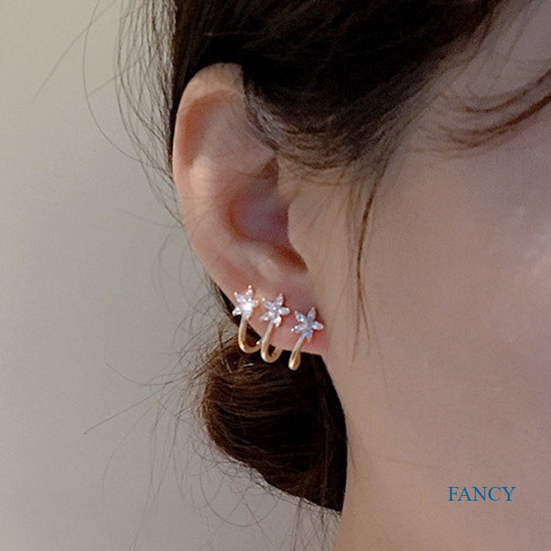 Anting Stud Cubic Zirconia Bentuk Bunga Untuk Wanita