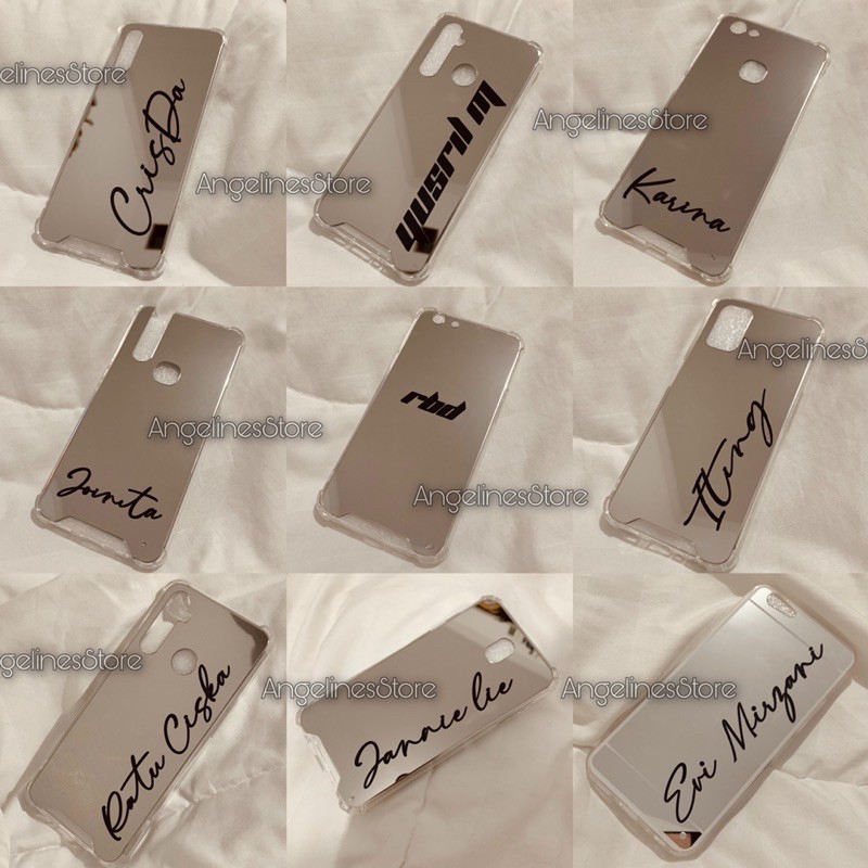 Mirror Case free custom nama android samsung xiaomi vivo oppo realme iPhone cermin kaca casetify