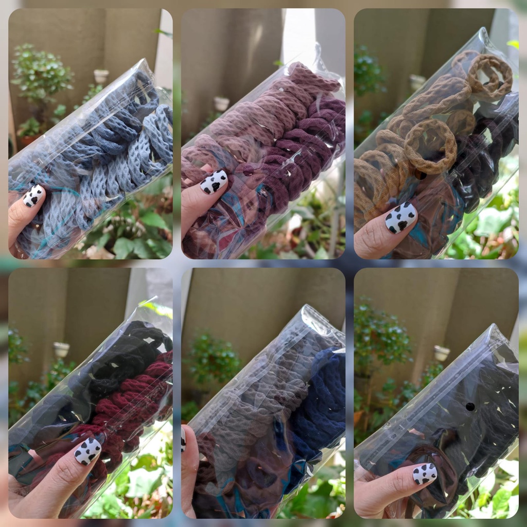 (30pcs) Ikat Rambut Korea /Towel Ring Motif Set / Rubber Band / Hair Tie (Diameter 4,5cm)-TOWEL MOTIF DARK