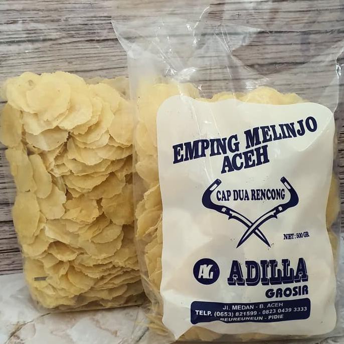 

Emping Melinjo Aceh Tipis Cap Dua Rencong Merek Adilla 500Gram