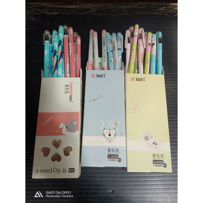 

pen gel lovein bisa di hapus 1 pack isi 12 pcs errasable pen