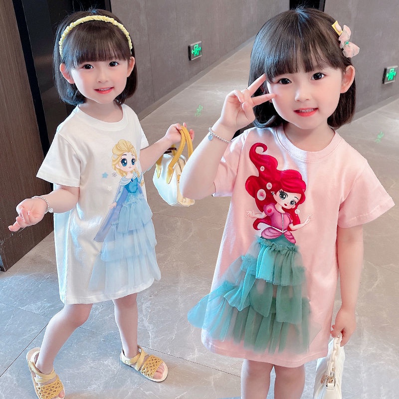 [PRINCESS KESLI] 1-9tahun Baju anak perempuan Princess Elsa Princess Ariel Sonw White Gaun jala anak perempuan baru/Gaun kasual lengan pendek anak perempuan/Dress anak perempuan cewek/rok anak/gaun anak/kado anak perempuan ulang tahun 1tahun 2tahun 3tahun