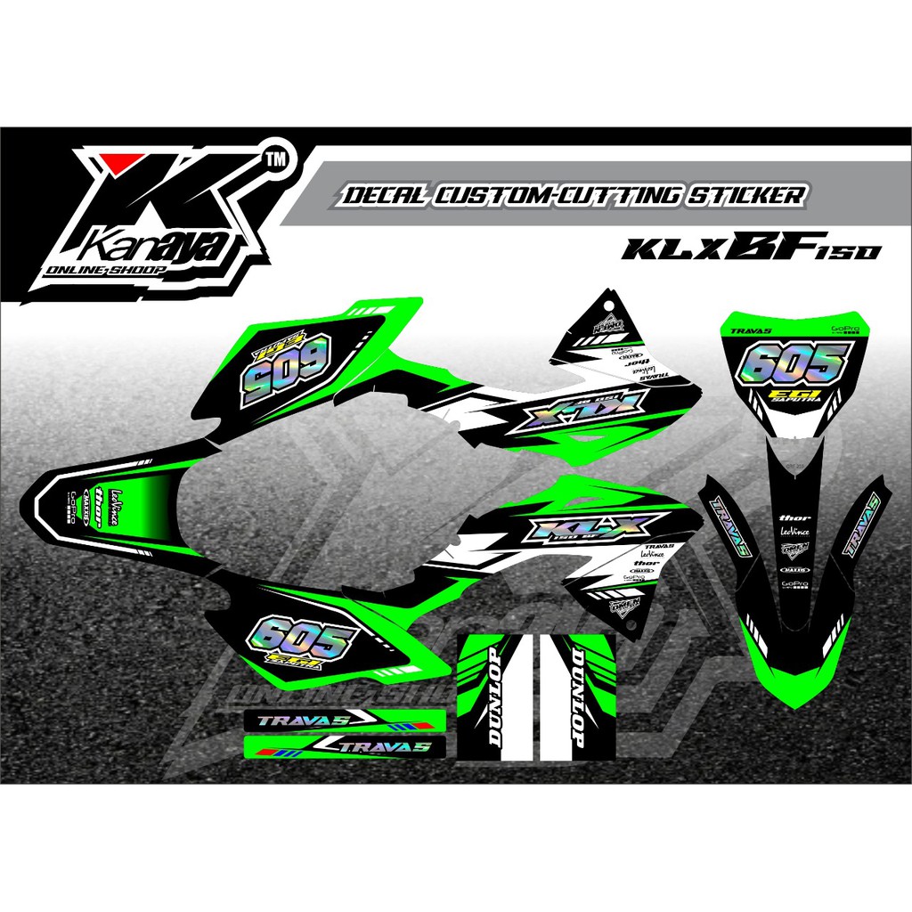 Decal klx bf 150 warna hijau putih hitam dengan combinasi hologram