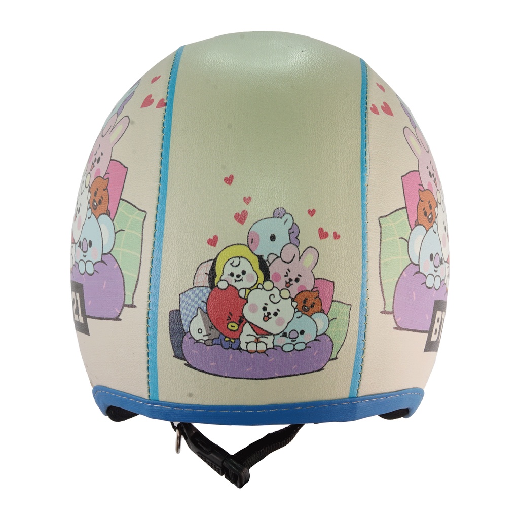 Helm Anak Bogo 2 3 4 5 6 Tahun Retro Junior Motif BT21 Cream Biru