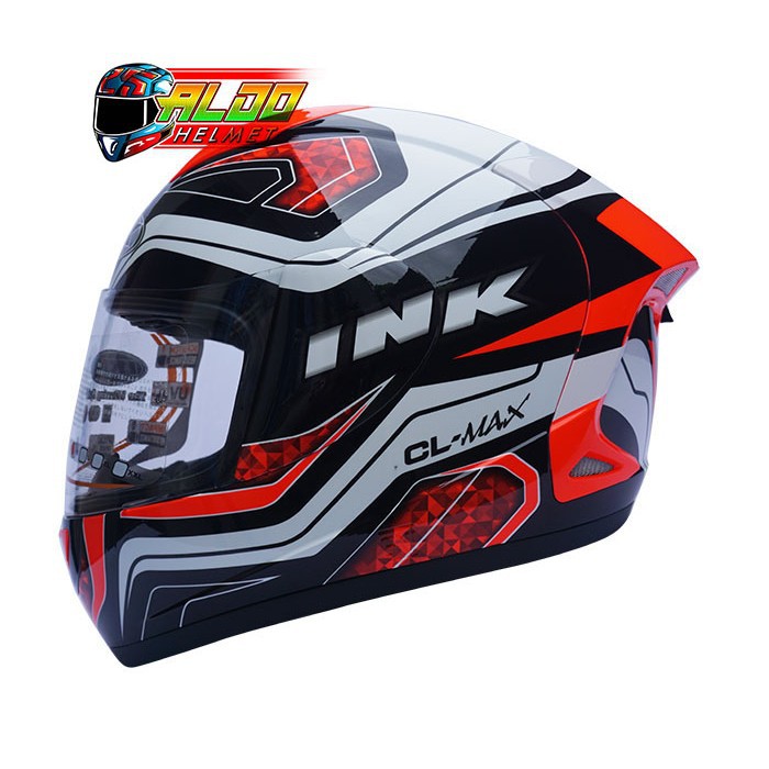 HELM INK CL MAX MOTIF 5 BLACK WHITE RED FLUO FULL FACE JUAL NHK - SIZE M