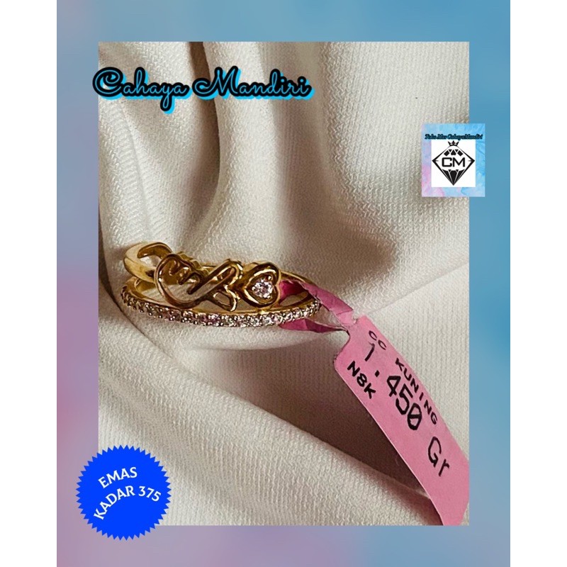 Cincin Emas Kadar 375 (8K) Berat +/- 1,45 Gram Size 9,10 dan 14