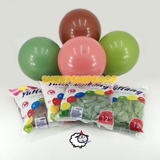 GROSIR BALON LATEX RETRO YUHANG 12 INCH Dark Rose / Coklat Tua / Hijau Tentara Army Green Olive Ulan