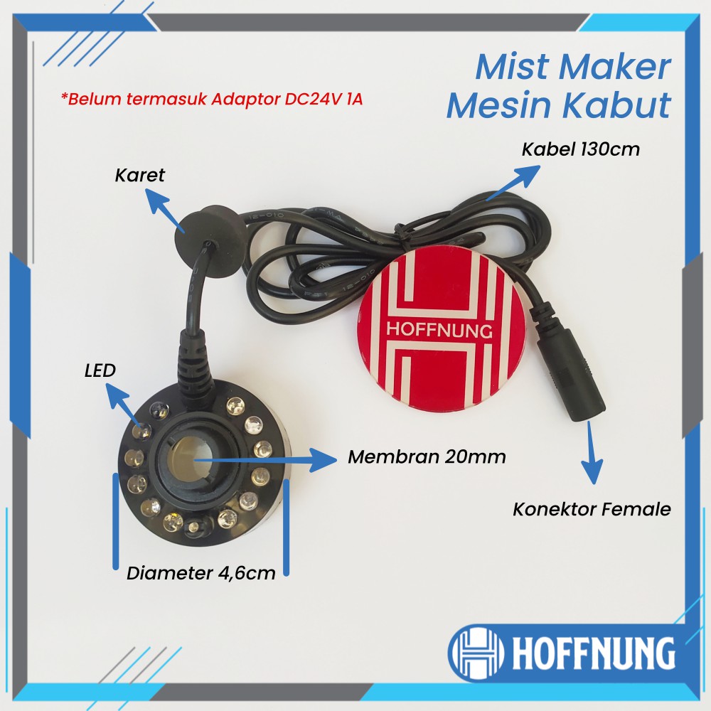 Mesin Kabut Mist Maker Ultrasonik Plastik Dengan Lampu LED Warna Pembuat Embun Humidifier Atomizer