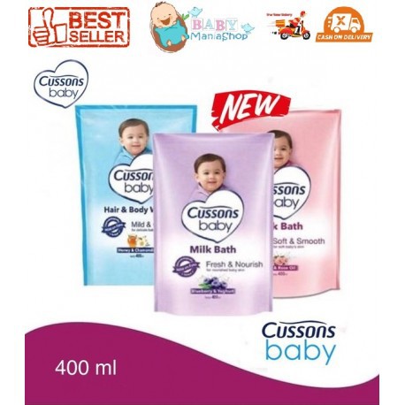 CUSSONS BABY Milk Bath Soft &amp; Smooth, Fresh &amp; Nourish, Mild &amp; Gentle, Happy Fresh 400ml Refill Pouch