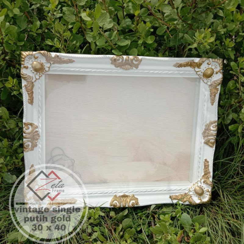 Pigura mahar ukir belgi putih gold uk. 30x40 - pigura vintage