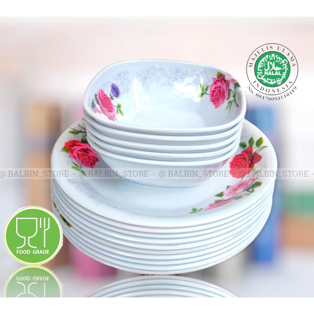 BALBIN STORE | SATU PAKET ISI 1.PIRING MELAMIN 9. DAN 1. MANGKUK MELAMIN 6.INC / PIRING SET MANGKUK MELAMINE MOTIF BUNGA / PIRING MELAMIN ASLI TEBAL