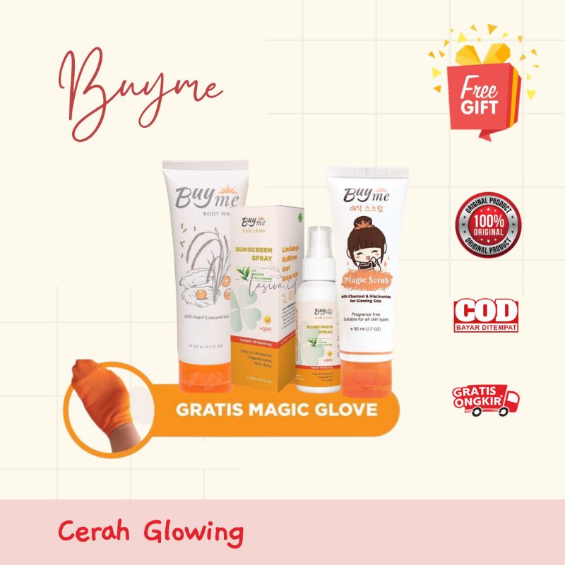BUYME PAKET LENGKAP CERAH GLOWING PUTIH BUY ME BODY WASH SUNSCREEN SPRAY MAGIC SCRUB TUBE 50 ML [FRE