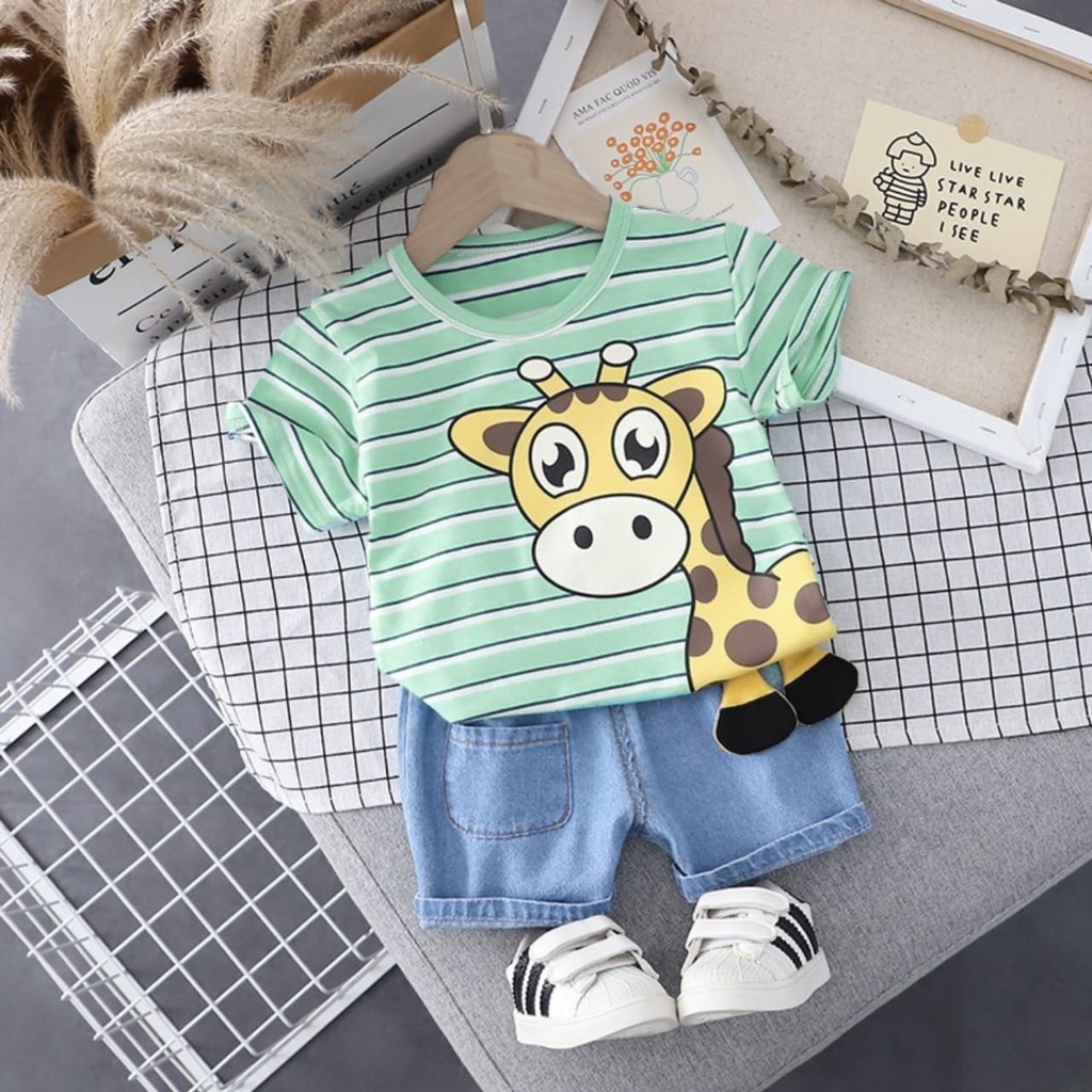 LittleAaron SET GIRRAFEY SALUR EBV Setelan Kaos Anak Bayi Laki-laki Pendek 6bulan - 4tahun