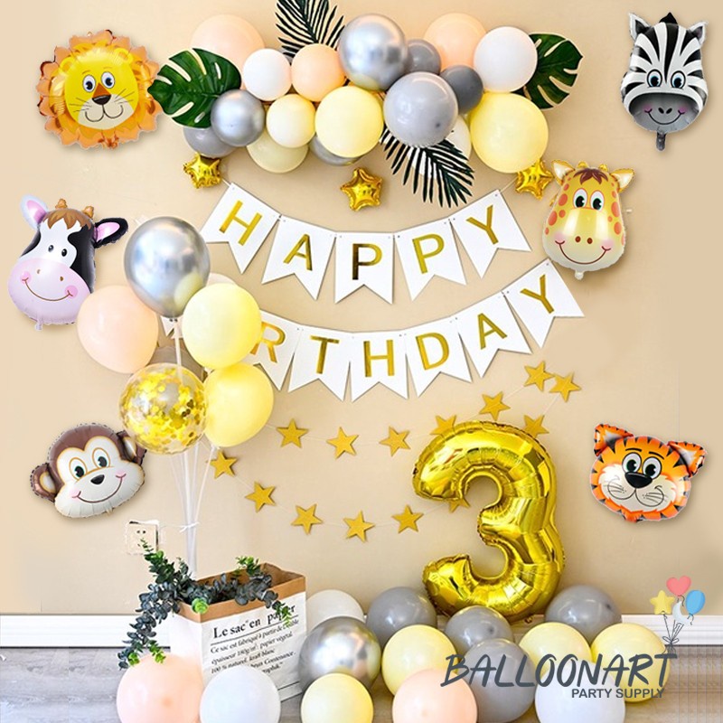 JUNGLE CHAIN DEKORASI SET/PAKET DEKORASI ULANG TAHUN ANAK/BALON FOIL