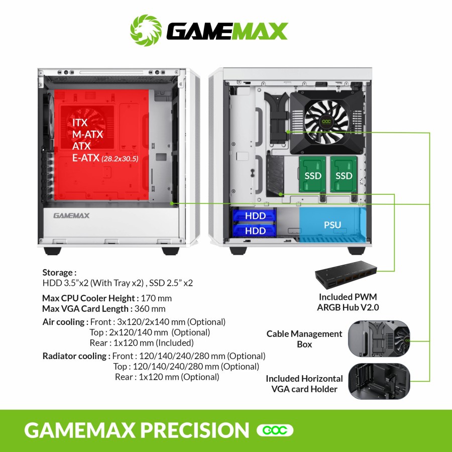 Casing PC Gaming Gamemax Precision E-ATX Mid Tower