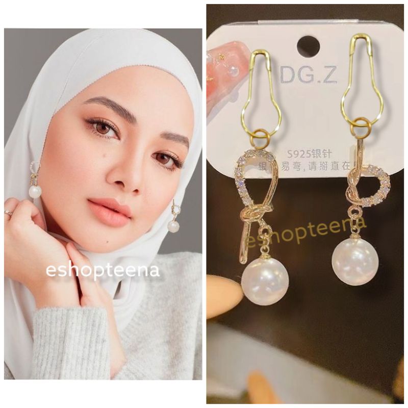 A34 anting hijab juntai ikat mata pearl gold_anting jilbab