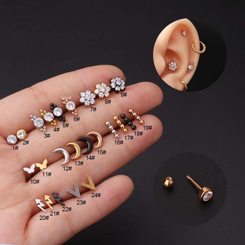 1 Piece Flower Shape Lobe Helix Daith Earring Piercing Stud 20Gauge