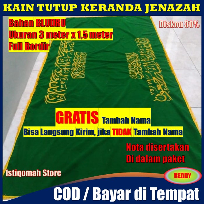 PROMO TERLARIS Kain Tutup Penutup Keranda Jenazah Bahan Bludru Warna Hijau Muda Full Bordir TERLARIS - Kain Penutup Keranda Mayat Bahan Beludru GRATIS Tambah Nama Masjid, DKM, Rumah Sakit, dll