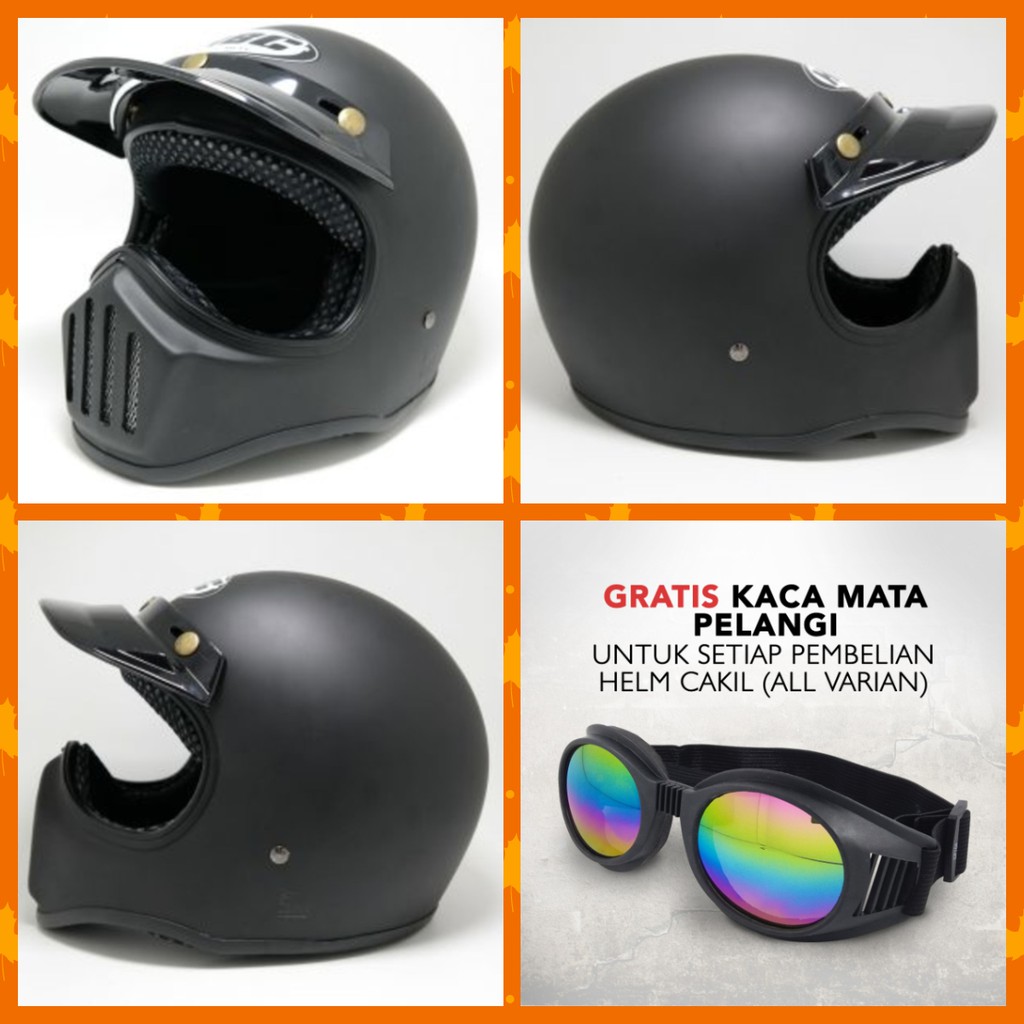 Helm Cakil HBC black doff polos Free Kacamata