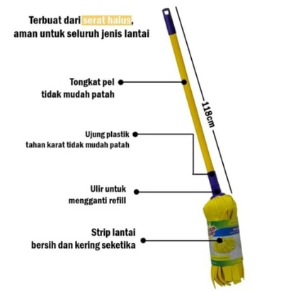 3M Scotch Brite Kain Lap Pel Strip Kuning Bulat Set ID-72 Gagang Tongkat Pembersih Lantai ID72 ID 72 Microfiber Kain Serat Halus Non Woven Alat Lap Mop Ngepel scotbrite