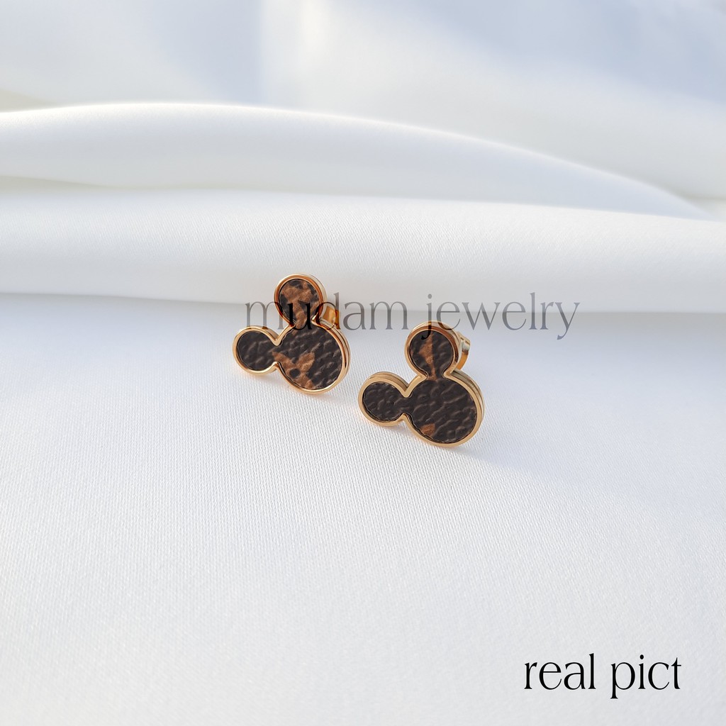 Anting Tusuk Titanium L* Skin Model Mickey Tersedia Warna Steel Rosegold dan Gold