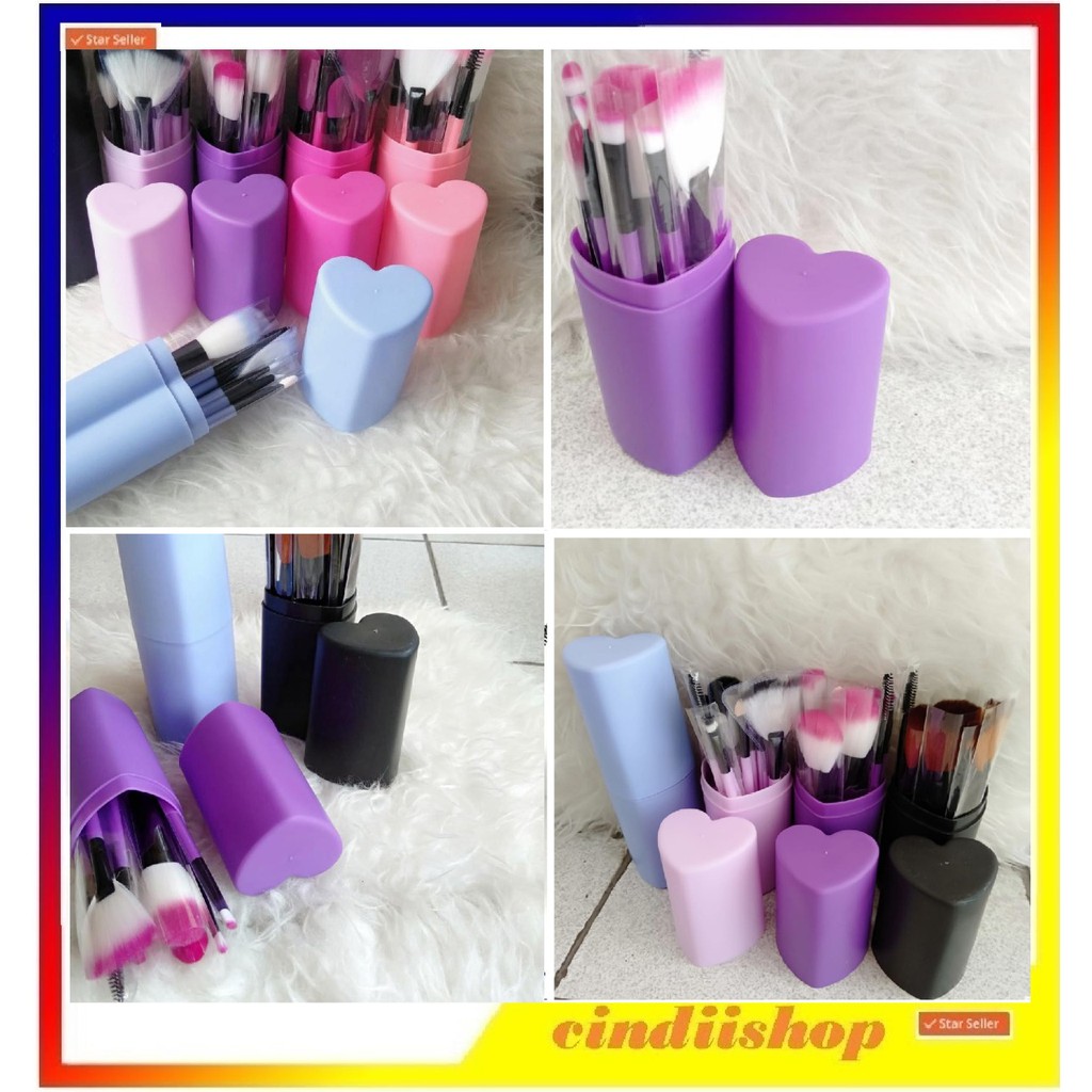 Brush Set Kuas Rias Make Up 12 Pcs Tube Love MakeUp Wajah Tabung