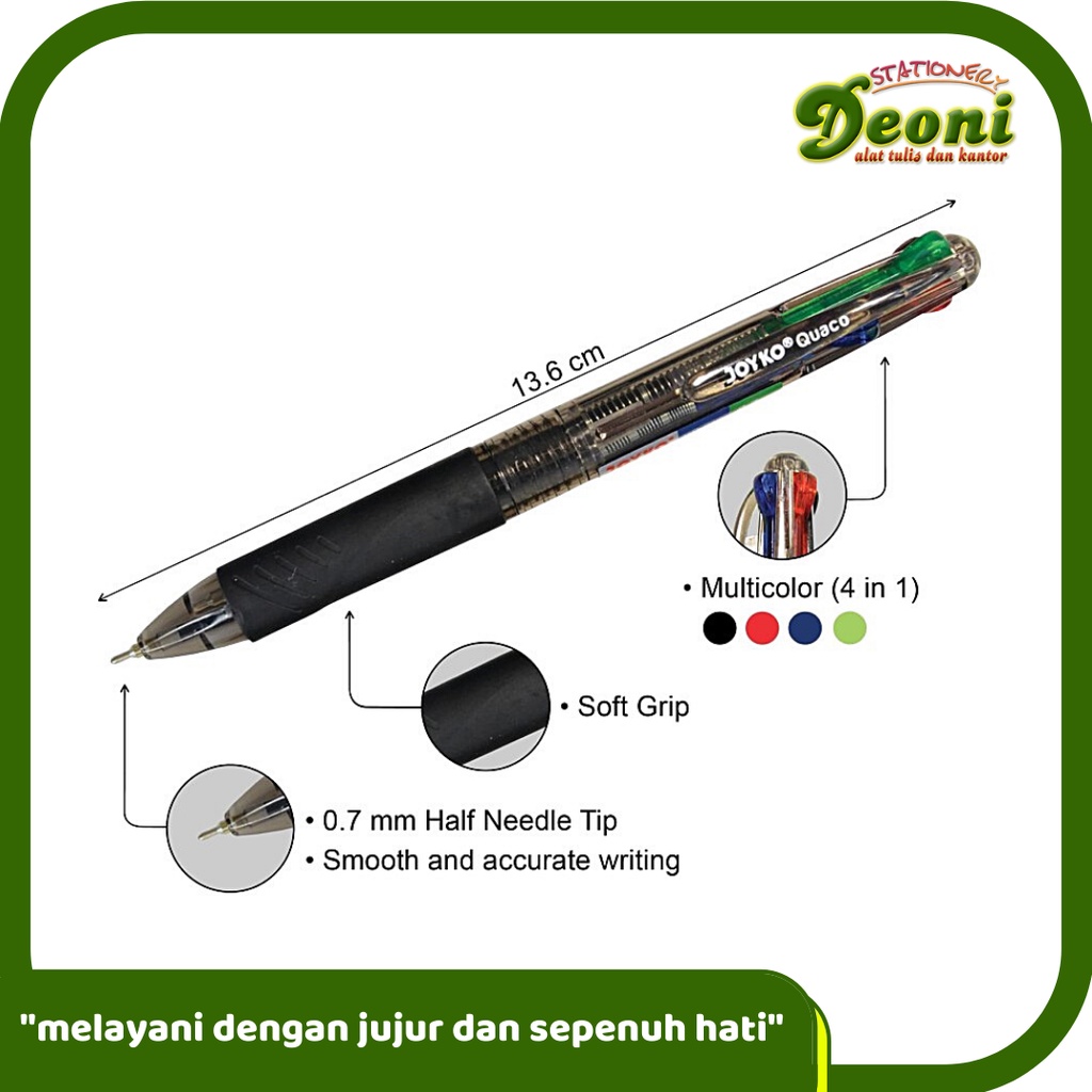 

JOYKO BP-213 Ball Pen Pulpen Pena 0.7mm Quaco 4 Warna Tinta