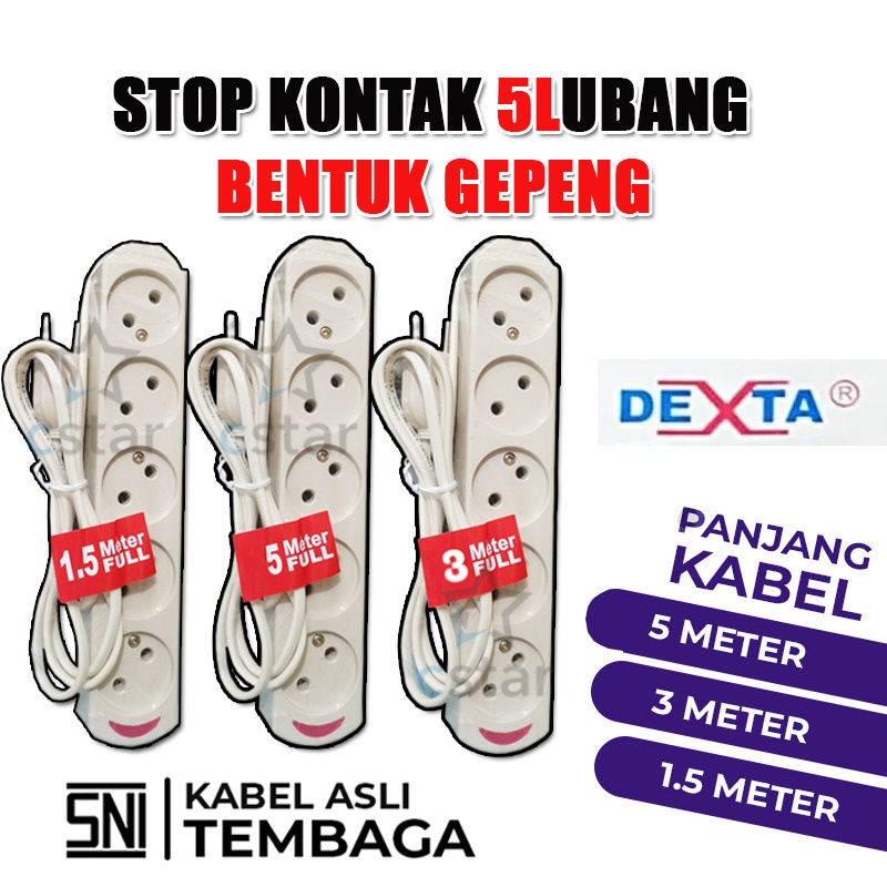 STOP KONTAK GEPENG SNI 2/3/4 LUBANG PANJANG KABEL 3 METER ADA LAMPU INDIKATOR