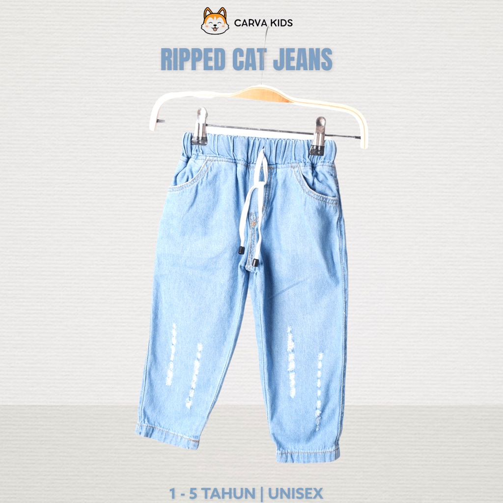 CELANA PANJANG CARVA JEANS ANAK SOBEK RIPPED CAT POLOS IMUT LUCU BESTSELLING