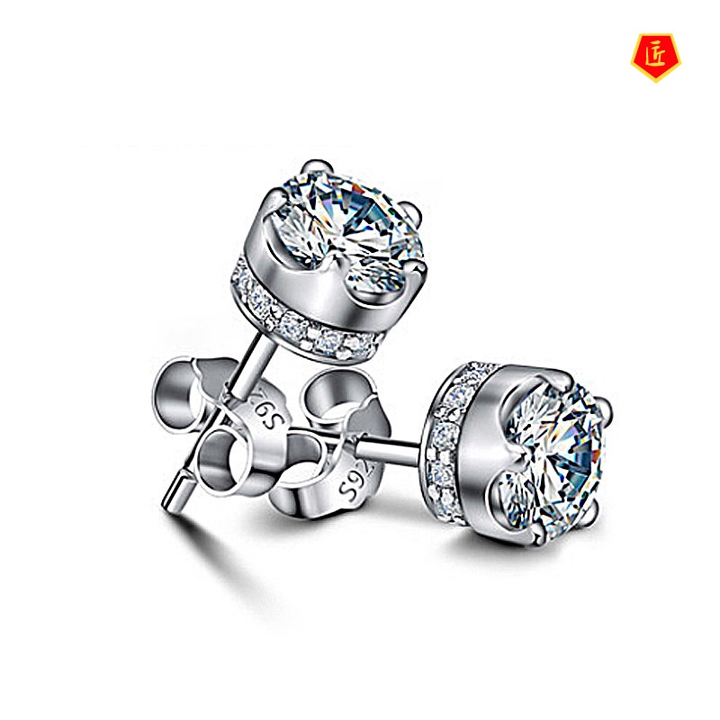 [Ready Stock]Silver Crown Full-Jeweled Stud Earrings Female Graceful