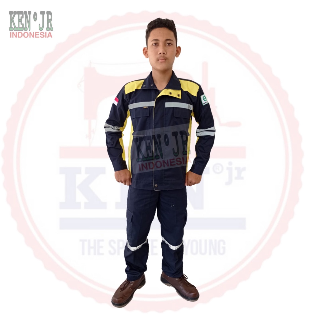 Bagus Uniform - Pakaian Kerja Seragam Proyek Stelan SemiJaket Warna Dongker Kuning