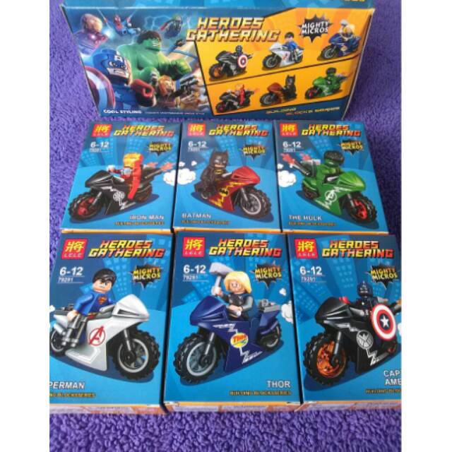 Paket BRICK LEGO LELE MOTOR SUPER HERO & AVENGER 6 KARAKTER - MINI FIGUR - KADO ULTAH