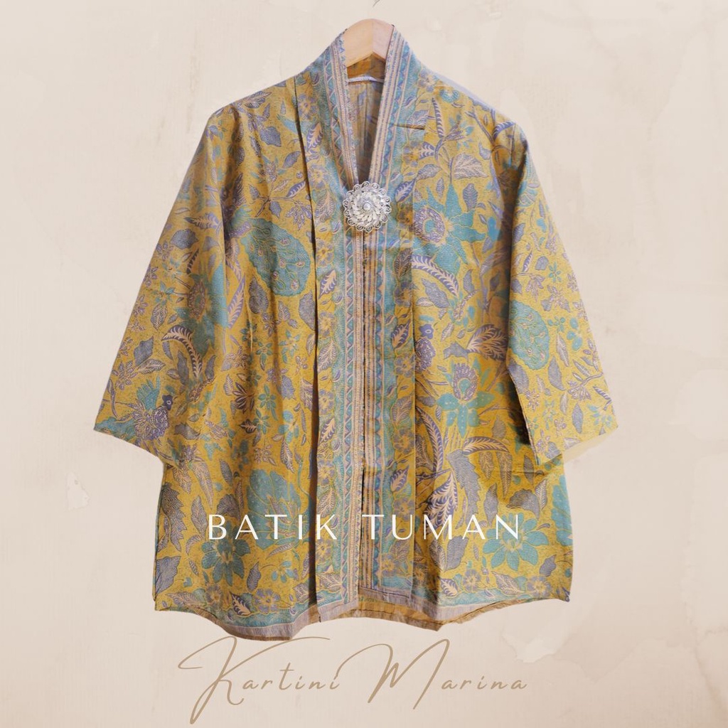 MARINA Blouse Batik Kerja Wanita Model Kartini Bahan Katun Halus Warna Kuning Pastel
