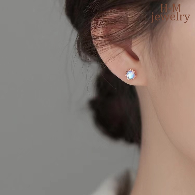 Moonstone Stud Earrings Women's 2022 New Sweet Glaze Earrings Special-Interest Design High-Grade Earrings Summer