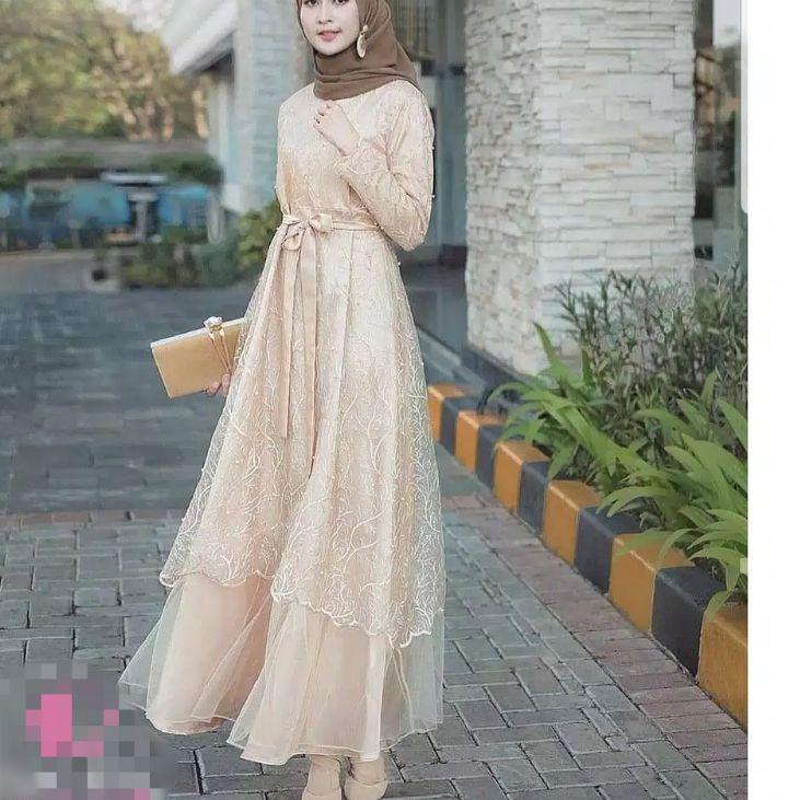 [PRODUK 7BREI] Ready 6 Warna/ BUSUI Dress Jumbo Tille Exclusive Gamis Brukat Tile Kayla Maxi Dress A